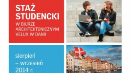 XIII edycja konkursu VELUX o staż w Danii BIZNES, Edukacja - Tylko do 16 maja studenci architektury mogą przesłać swoje aplikacje i wziąć udział w XIII edycji konkursu o staż organizowanym przez firmę VELUX. Zwycięzca odbędzie dwumiesięczną praktykę w biurze architektonicznym VELUX w Danii.