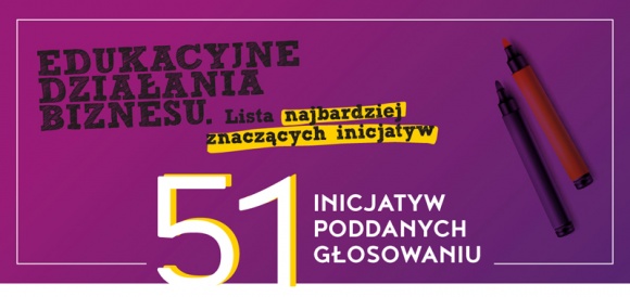 51 edukacyjnych działań biznesu poddanych głosowaniu internautów BIZNES, Edukacja - Do pierwszego w Polsce zestawienia „Edukacyjne działania biznesu. Lista najbardziej znaczących inicjatyw” kapituła ekspertów wybrała 51 inicjatyw, które do 13 listopada biorą udział w głosowaniu internautów.
