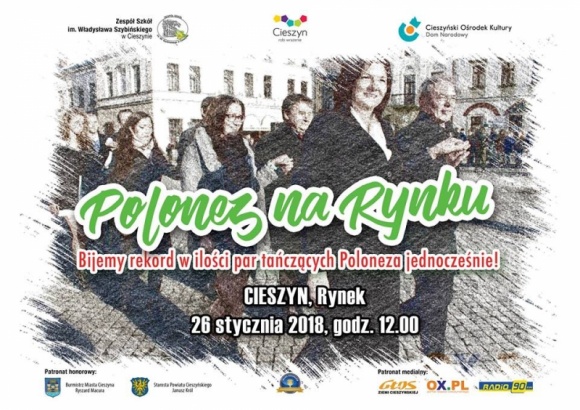 Maturzyści z Cieszyna biją Rekord Polski w ilości par tańczących poloneza BIZNES, Kultura - Sezon studniówkowy trwa już w najlepsze w wielu polskich miastach, a żadna studniówka nie odbędzie się bez tradycyjnego poloneza. Uczniowie szkół ponadgimnazjalnych w powiecie cieszyńskim będą z tej okazji bić taneczny Rekord Polski na najwięcej osób tańczących poloneza.
